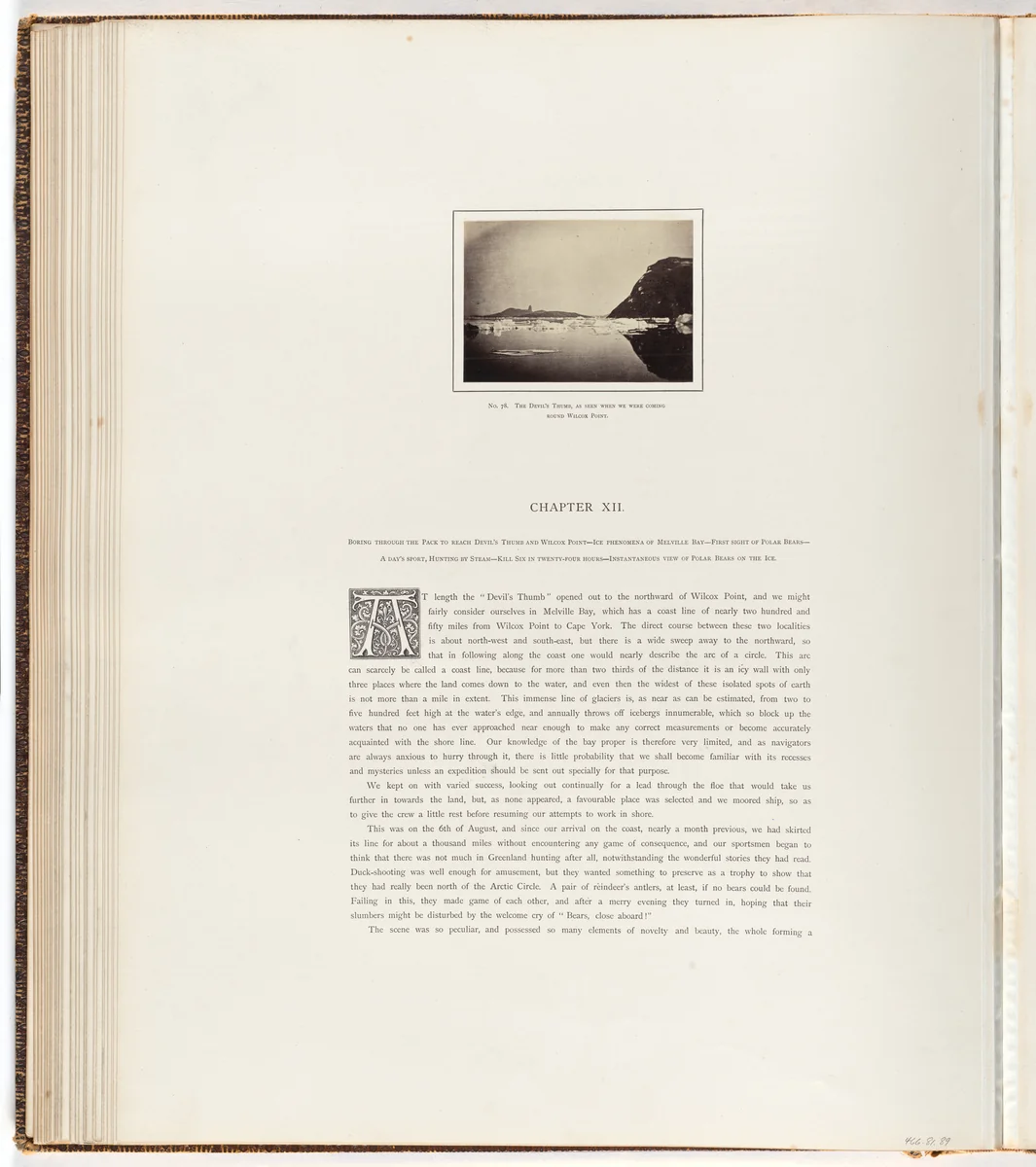 The Devil's Thumb, as seen when we were coming round Wilcox Point by George P. Critcherson, John L. Dunmore, William Bradford, photograph, 1869