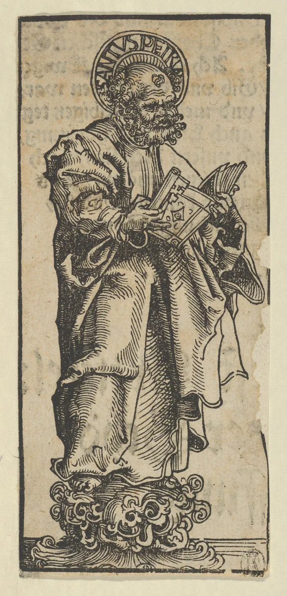 Silver Statuette of St. Peter, from the "Wittenberg Reliquaries" by Lucas Cranach, print, 1472-1553