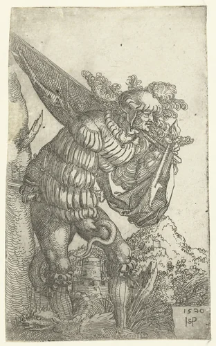 Vaandeldrager met een gevleugelde slang by Unknown, print, 1520