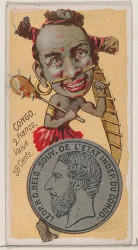 Caricatured figure from the Congo, 2 Francs, from the series Coins of All Nations (N72, variation 2) for Duke brand cigarettes by W. Duke, Sons & Co., print, 1889