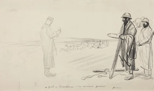 Au front de Champagne - Les dernieres prieres by Jean-Louis Forain, drawing, 1914-1919