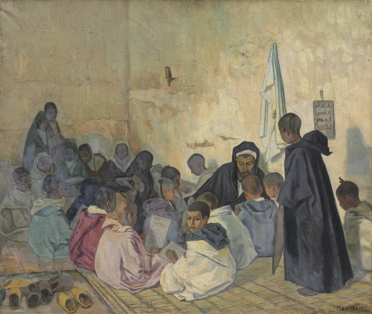 Interior of a School Coranique by Si Azouaou Mammeri, painting, 1910-1954