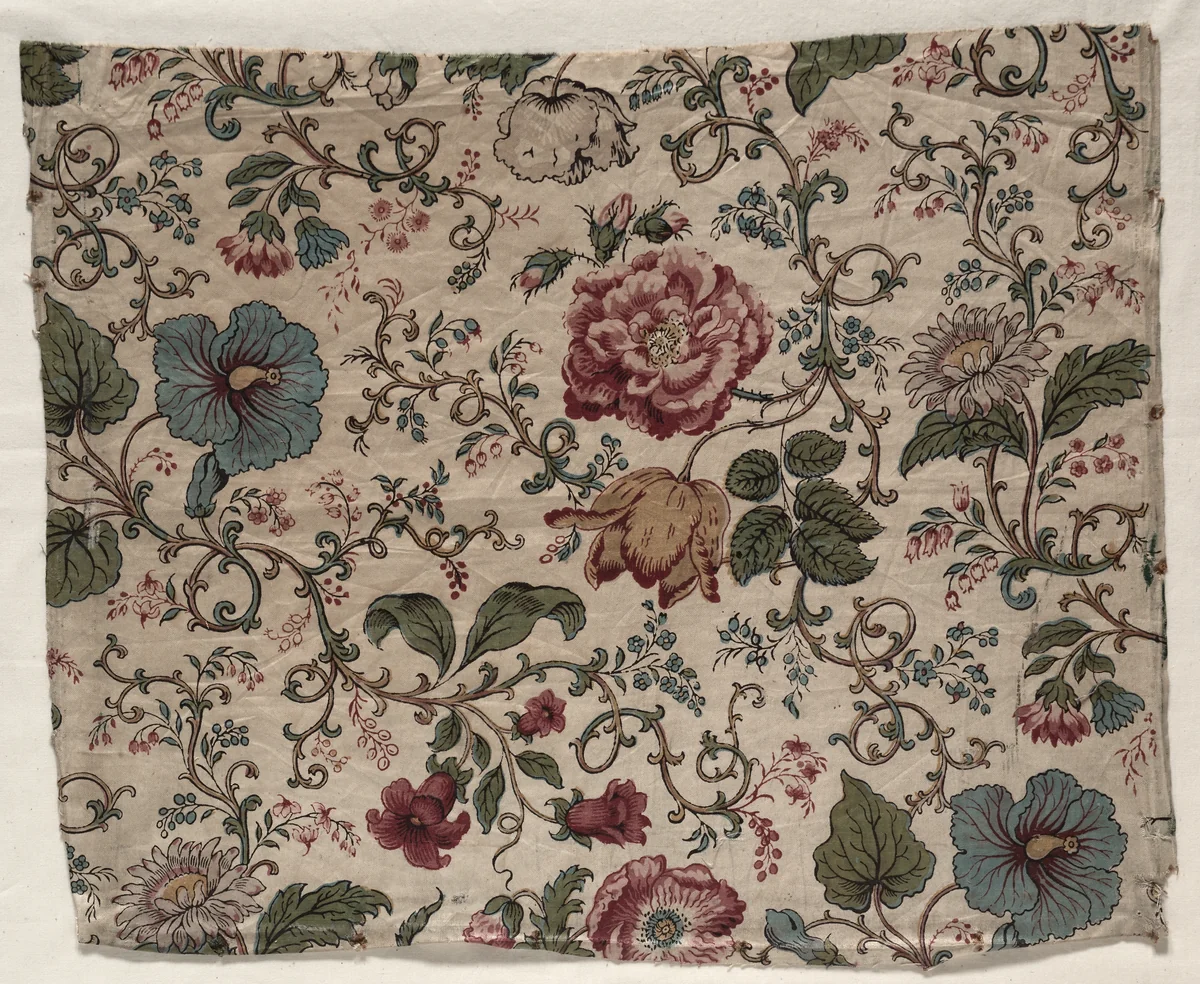 Woodblock Printed Chintz Fragment by Bannister Hall, textile, 1833