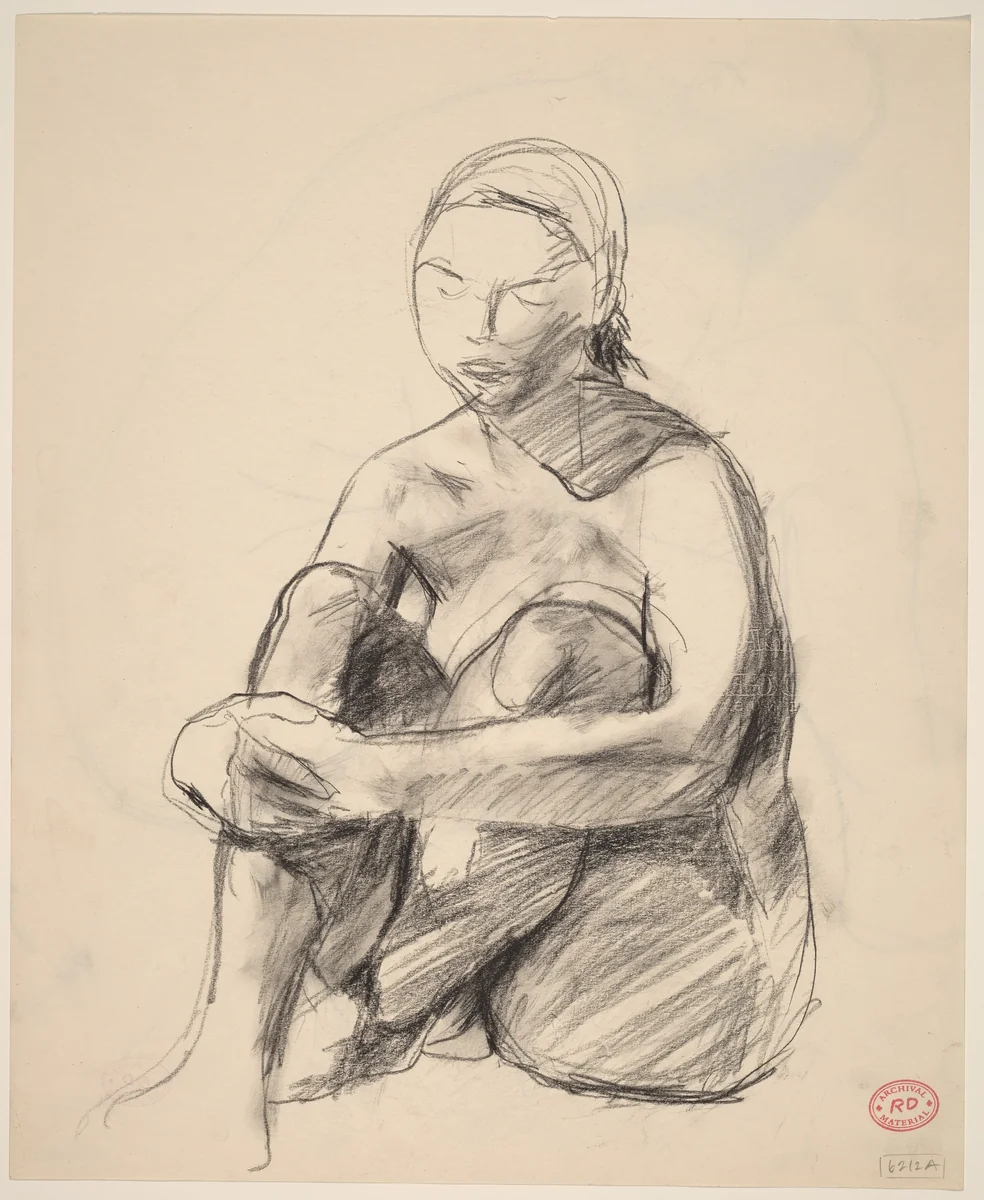 Untitled [female nude seated on floor] [recto] by Richard Diebenkorn, drawing, 1955-1967