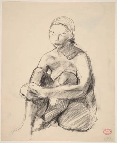 Untitled [female nude seated on floor] [recto] by Richard Diebenkorn, drawing, 1955-1967