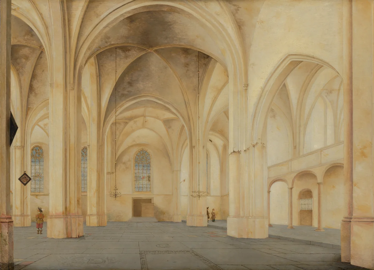 The Interior of the Cunerakerk in Rhenen by Pieter Saenredam, painting, 1655