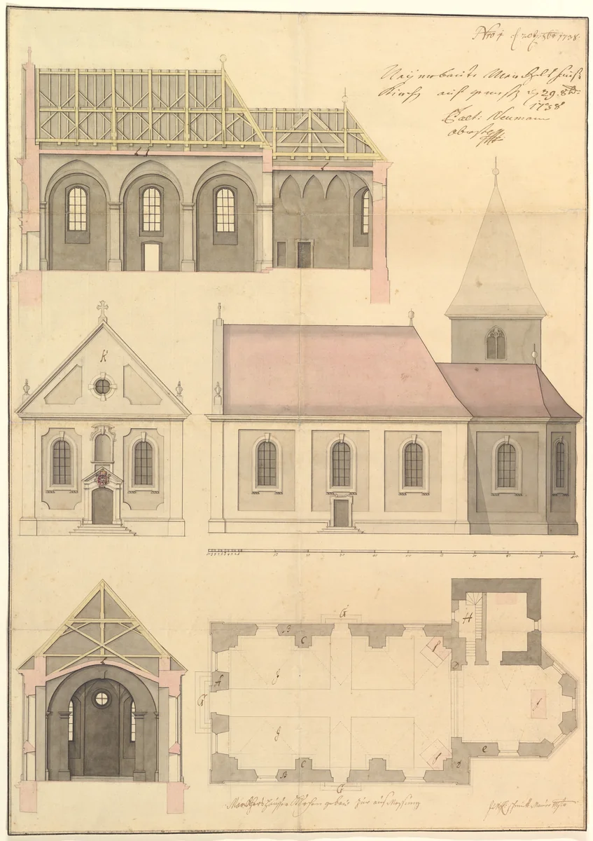 Design for the Parish Church of Merkershausen by Balthasar Neumann, drawing, 1738