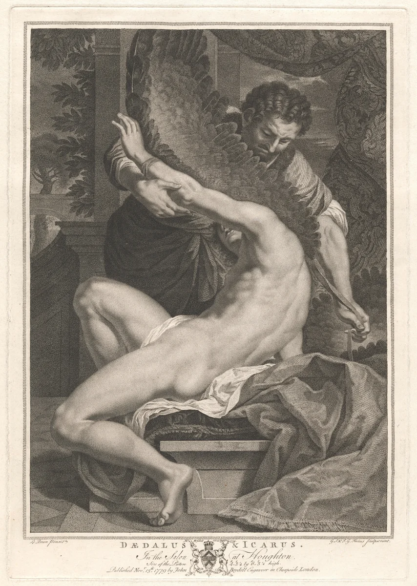 Daedalus and Icarus by Georg Siegmund Facius
Johann Gottlieb Facius
Charles Le Brun
John Boydell, print, 1779