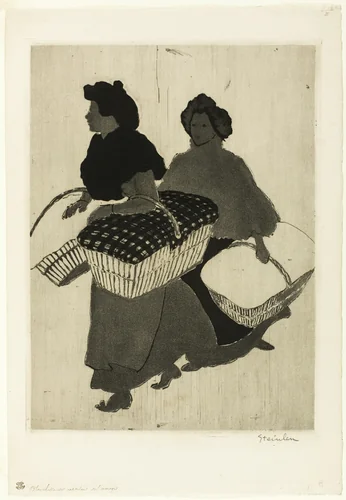Laundresses Carrying Back Their Work by Théophile Alexandre Steinlen, print, 1898