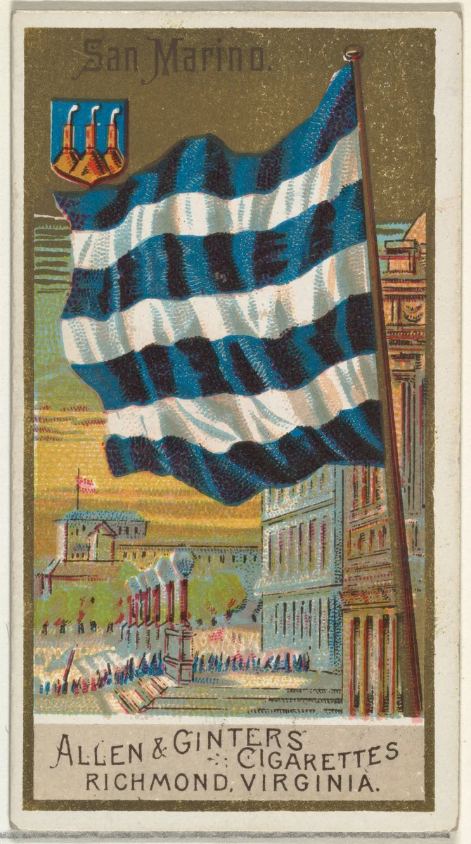 San Marino, from Flags of All Nations, Series 2 (N10) for Allen & Ginter Cigarettes Brands by Allen & Ginter, print, 1890
