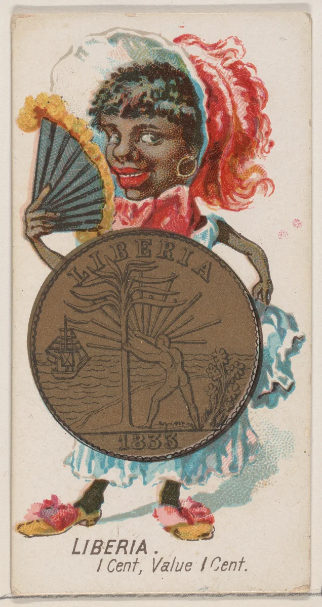 Caricatured Liberian, 1 Cent, from the series Coins of All Nations (N72, variation 1) for Duke brand cigarettes by W. Duke, Sons & Co., print, 1889