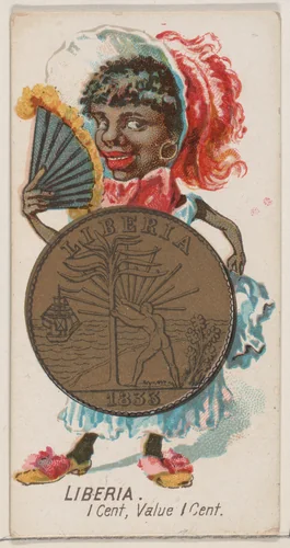Caricatured Liberian, 1 Cent, from the series Coins of All Nations (N72, variation 1) for Duke brand cigarettes by W. Duke, Sons & Co., print, 1889