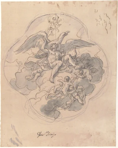 Jupiter with his Eagle (recto) by Francesco Solimena, drawing, 1657-1747