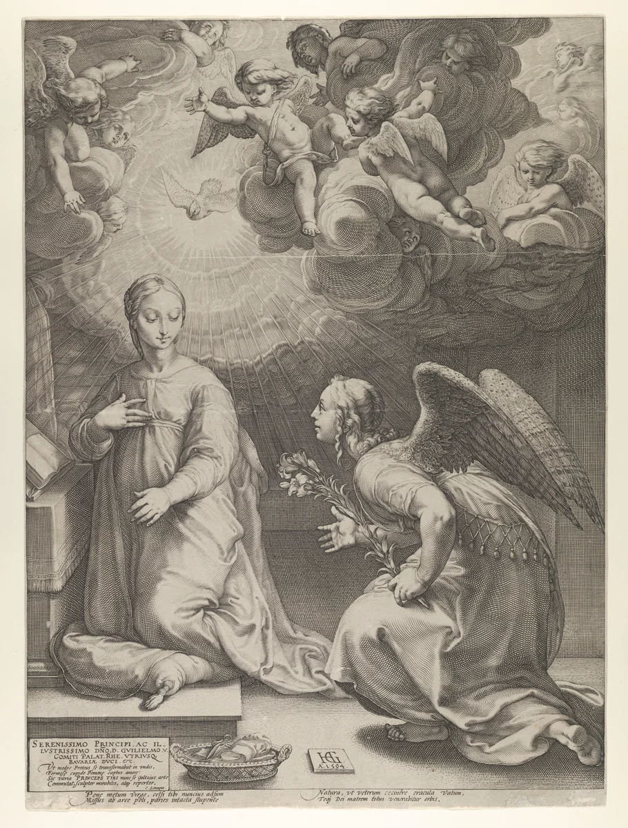 Annunciation, from "The Birth and Early Life of Christ" by Hendrick Goltzius, print, 1594