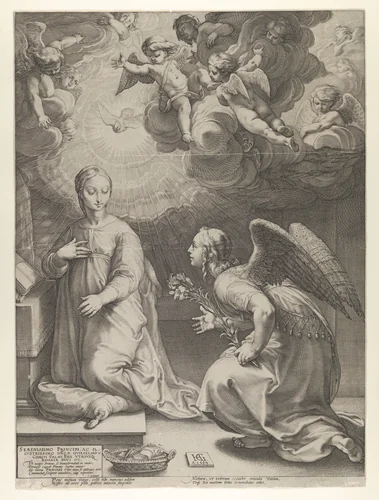 Annunciation, from "The Birth and Early Life of Christ" by Hendrick Goltzius, print, 1594