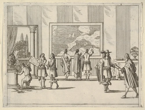 Francesco I d'Este Invites Foreign Scholars to Court, from "L'Idea di un Principe ed Eroe Cristiano in Francesco I d'Este, di Modena e Reggio Duca VIII [...]" by Bartolomeo Fenice, print, 1659