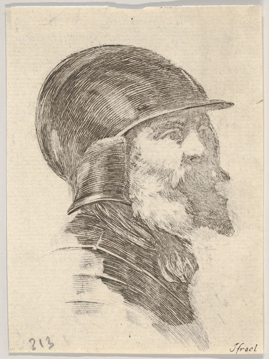 Plate 6: Head of an old bearded soldier wearing a helmet, facing right, from "Various heads and figures" (Diverses têtes et figures) by Stefano della Bella, print, 1650