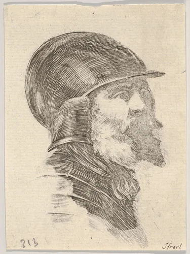 Plate 6: Head of an old bearded soldier wearing a helmet, facing right, from "Various heads and figures" (Diverses têtes et figures) by Stefano della Bella, print, 1650