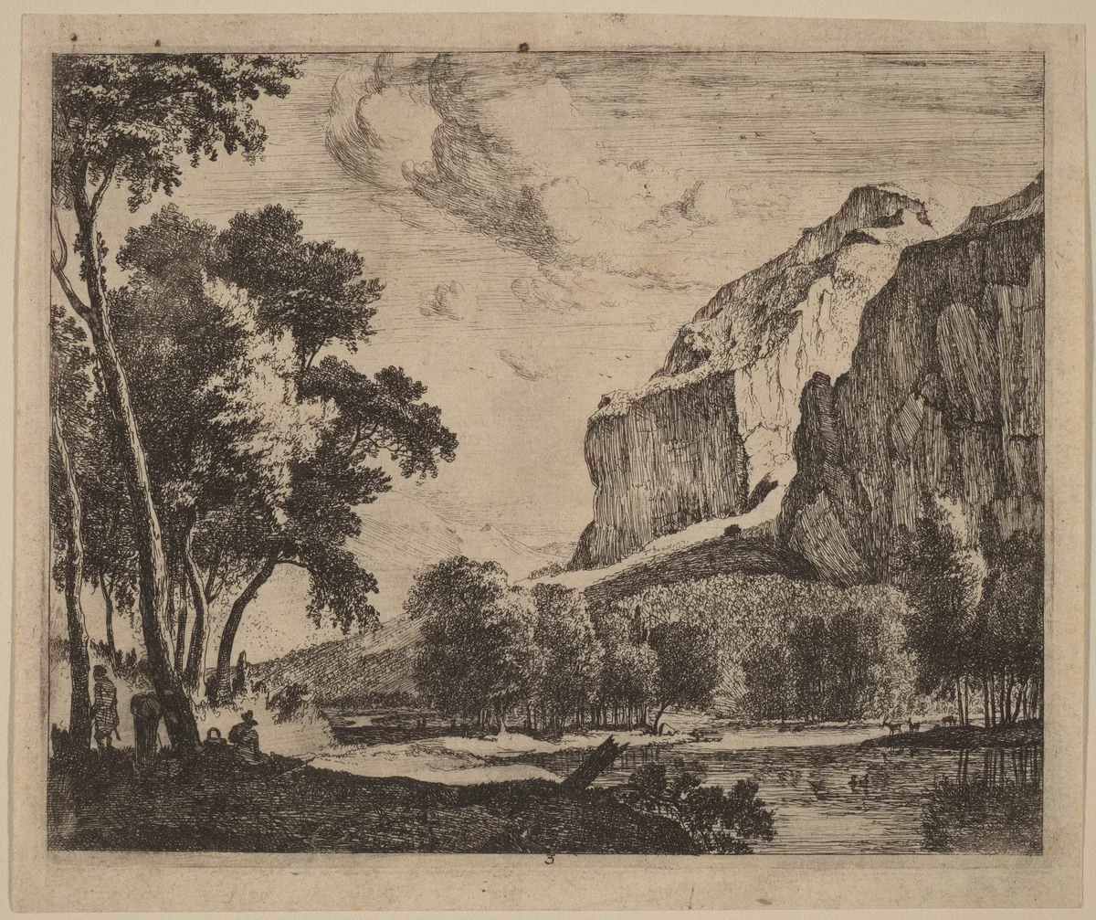 Riverscape with Rocks on the Right: pl.3 by Melchior Küsel; Roelant Roghman, print, 1627-1692