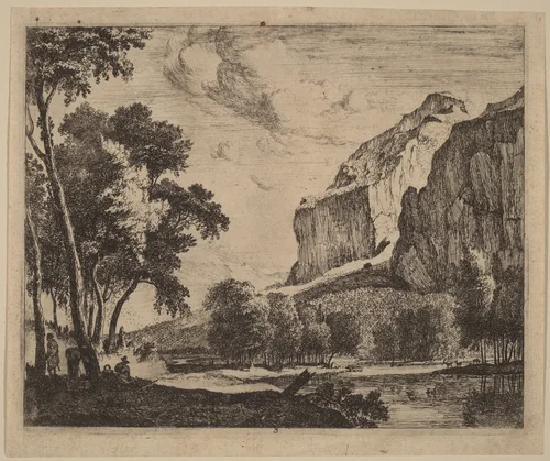Riverscape with Rocks on the Right: pl.3 by Melchior Küsel; Roelant Roghman, print, 1627-1692
