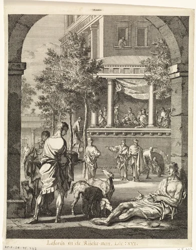 Gelijkenis van de rijke man en de arme Lazarus by Jan Luyken, print, 1708
