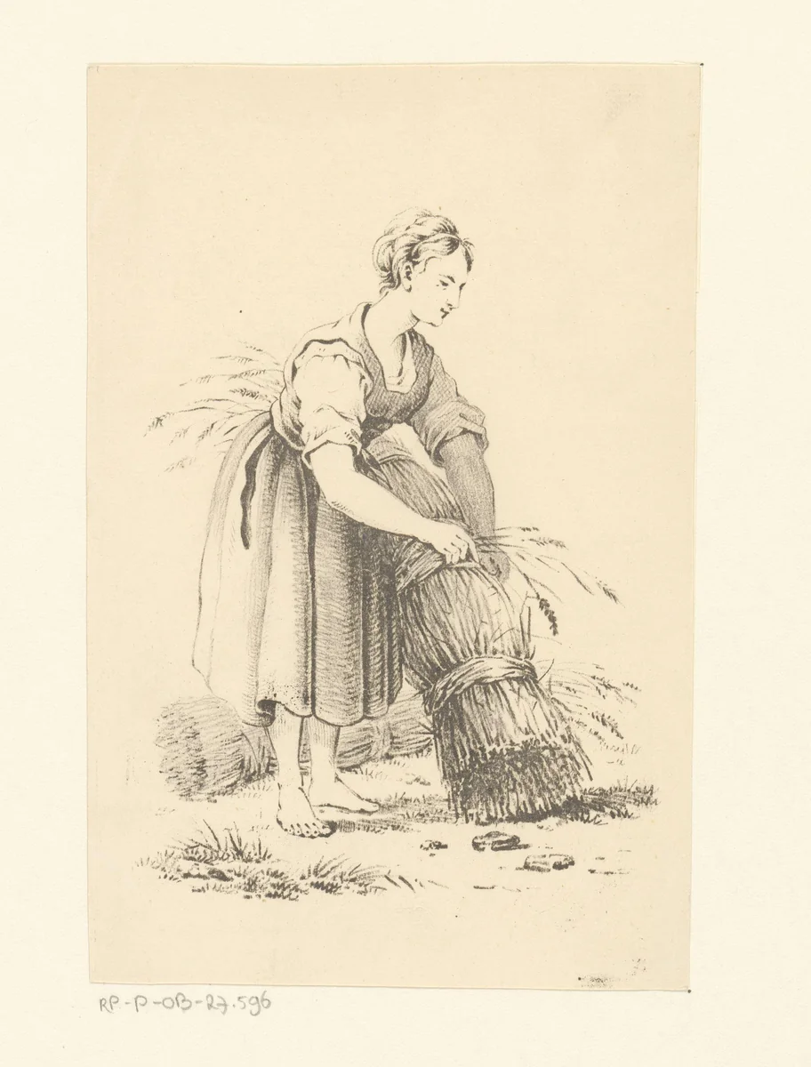 Vrouw met een korenschoof by Pieter Bartholomeusz. Barbiers, print, 1809-1837