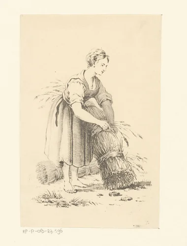 Vrouw met een korenschoof by Pieter Bartholomeusz. Barbiers, print, 1809-1837