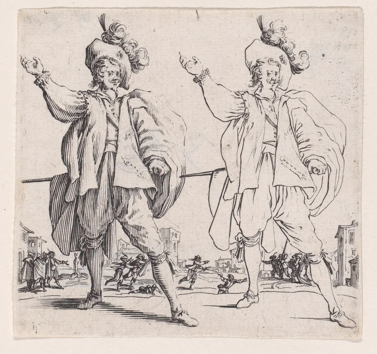 L'Officier Tenant son Épée Horizontale (The Officer Holding his Sword Horizontally), from "Varie Figure" (Various Figures) by Jacques Callot, print, 1615-1625
