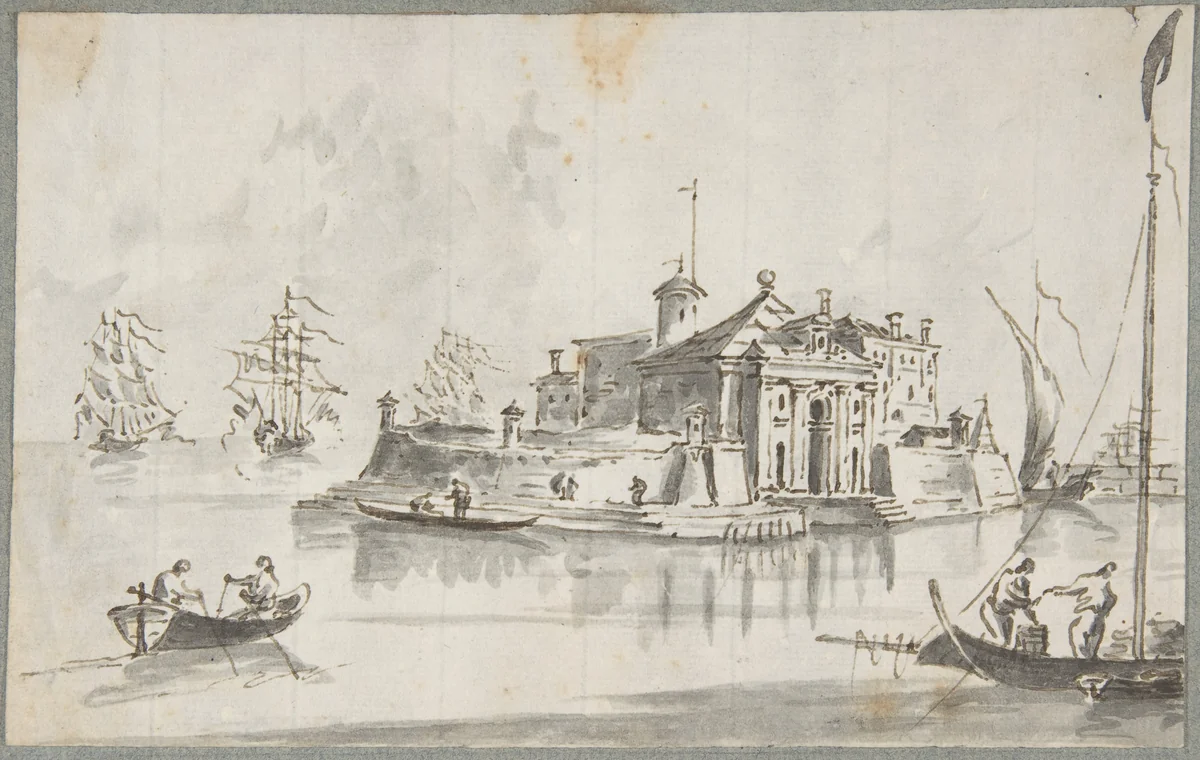 A Port near Venice: Chioggia (?) by Giacomo Guardi, drawing, 1764-1835