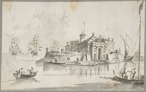 A Port near Venice: Chioggia (?) by Giacomo Guardi, drawing, 1764-1835