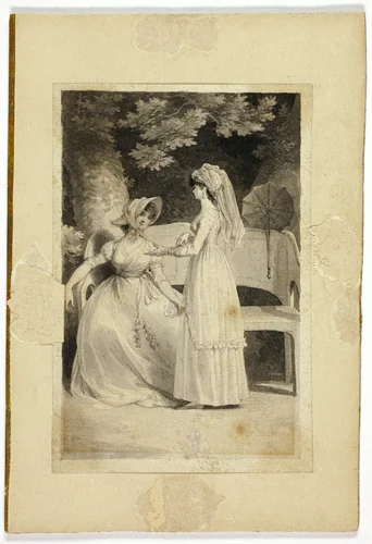 Two Women in a Garden by Richard Corbould, drawing, 1795-1797