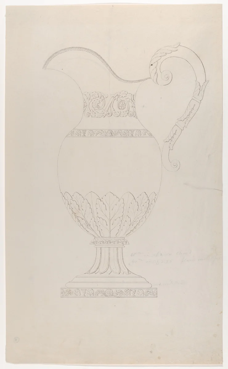 Design for a water pitcher by Thomas Fletcher, drawing, 1830-1840