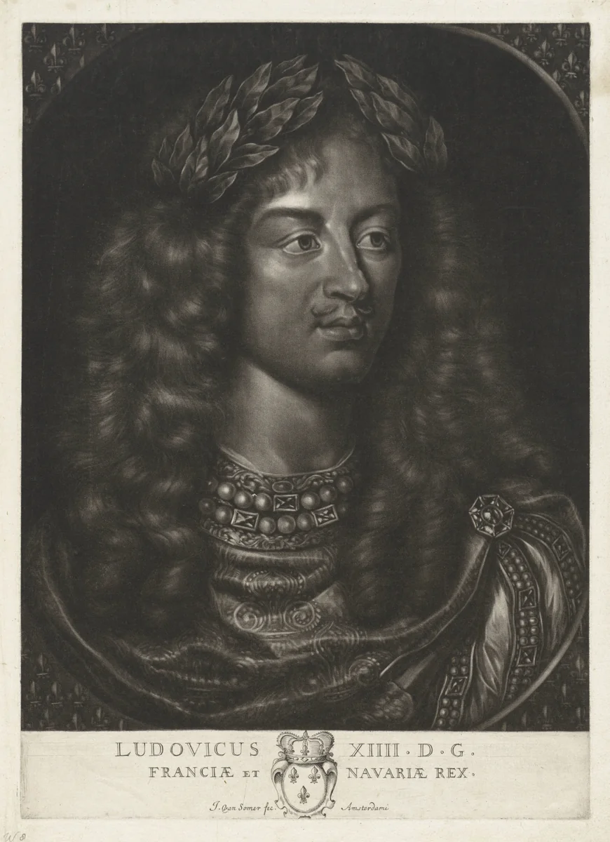 Portret van Lodewijk XIV, koning van Frankrijk by Jan van Somer, print, 1655-1700