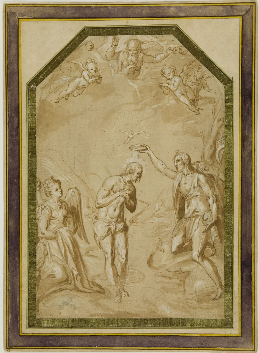 Baptism of Christ by There is no artist's name present in the input text "Italian, Bolognese Mid-16th century"., drawing, 1558-1562
