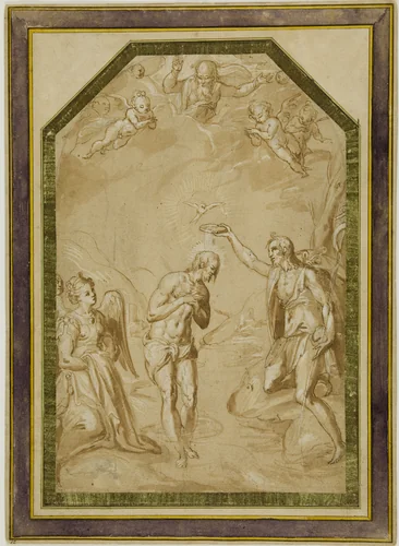 Baptism of Christ by There is no artist's name present in the input text "Italian, Bolognese Mid-16th century"., drawing, 1558-1562