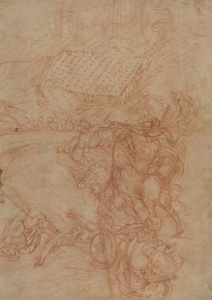 The Battle of Spoleto by Andrea Vicentino; Titian, drawing, 1539-1617