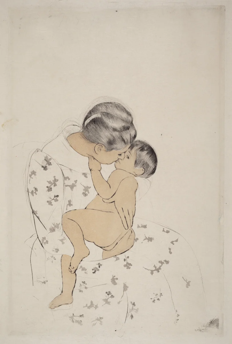 Mother's Kiss by Mary Cassatt, print, 1890-1891