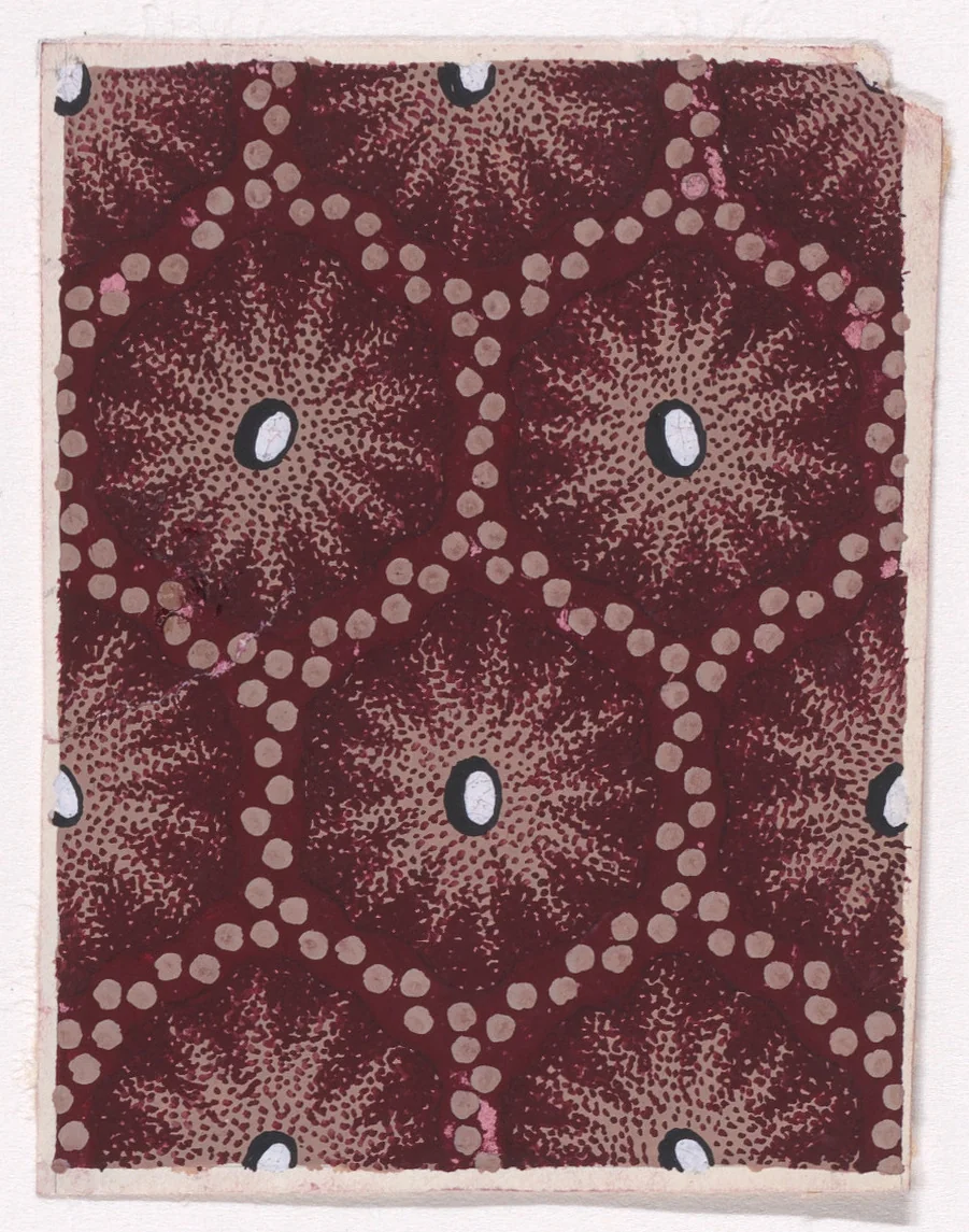 Textile Design with a Honeycomb Pattern of Garlands of Dots and Pearls over a Stippled Background by anonymous, drawing, 1840