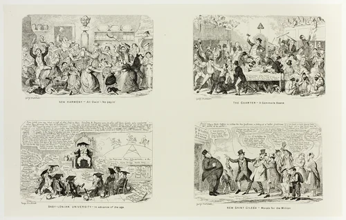New Harmony - All Owin' No Payin' from George Cruikshank's Steel Etchings to The Comic Almanacks: 1835-1853 (top left) by George Cruikshank, print, 1843