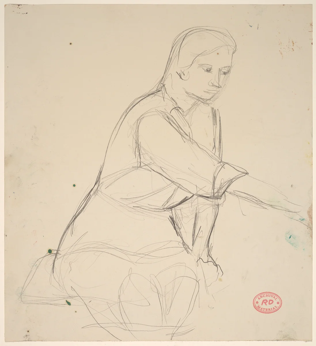Untitled [seated woman extending right arm] by Richard Diebenkorn, drawing, 1955-1967