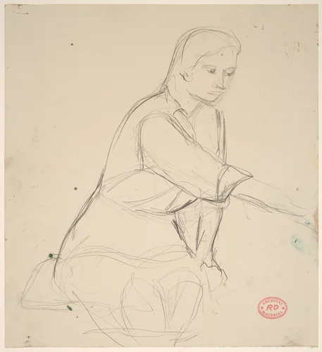 Untitled [seated woman extending right arm] by Richard Diebenkorn, drawing, 1955-1967
