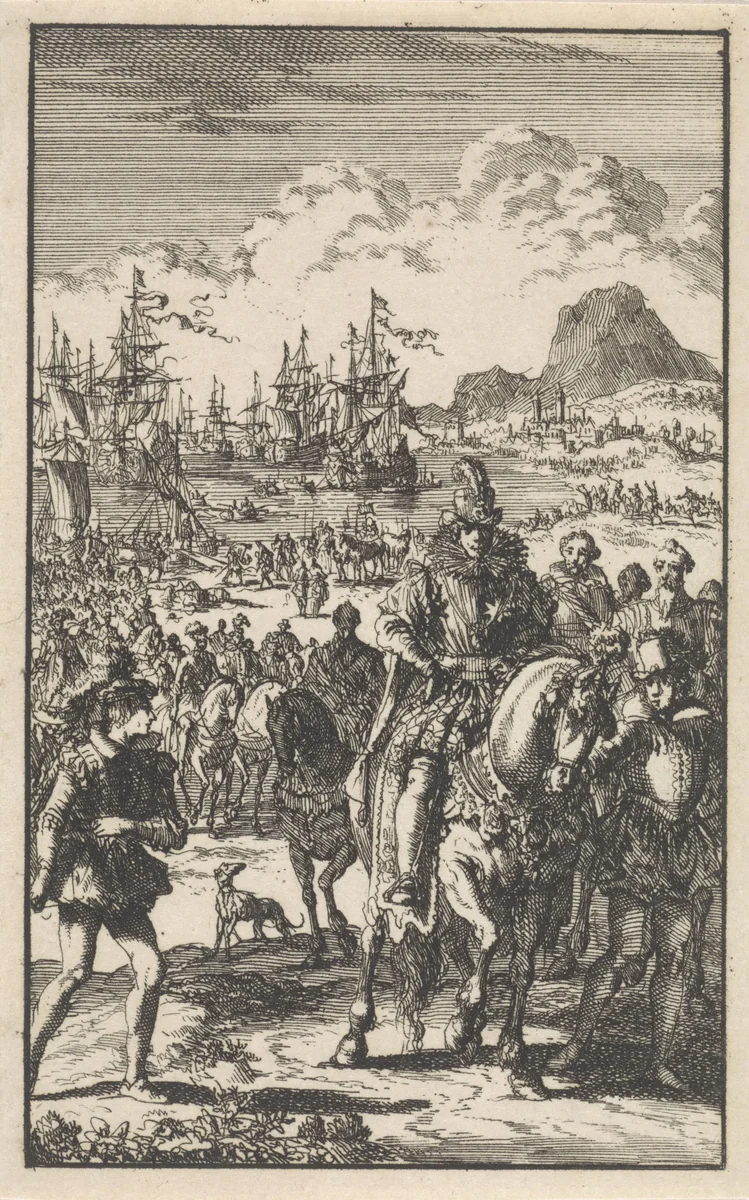 Kroonprins Filips landt in Engeland, 1554 by Jan Luyken, print, 1699