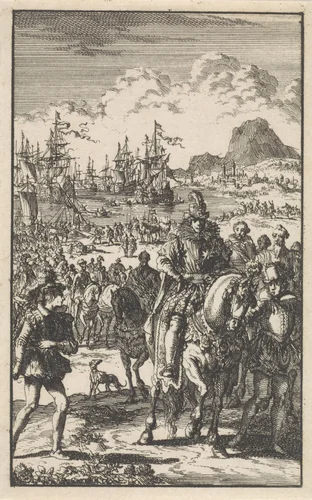 Kroonprins Filips landt in Engeland, 1554 by Jan Luyken, print, 1699