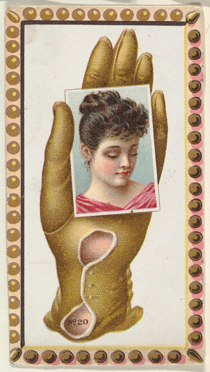 Card Number 20, cut-out from banner advertising the Opera Gloves series (G29) for Allen & Ginter Cigarettes by Allen & Ginter, print, 1885-1895