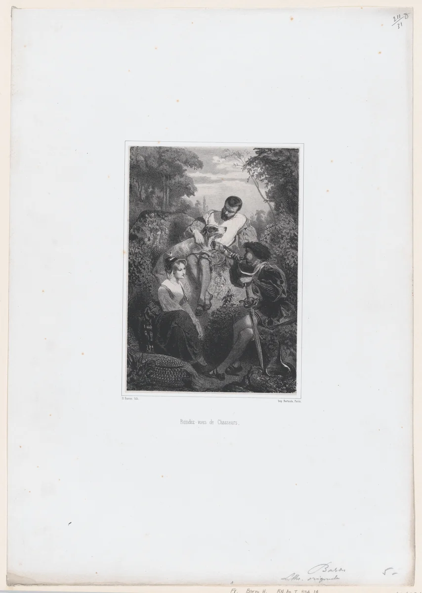 Meeting of the Hunters by Henri-Charles-Antoine Baron, print, 1849-1863
