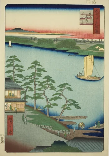 Niijuku Ferry (Niijuku no watashi), from the series "One Hundred Famous Views of Edo (Meisho Edo hyakkei)" by Utagawa Hiroshige (歌川広重), print, 1857