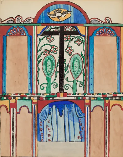 Plate 6: Chapel Altarpiece, Santa Cruz: From Portfolio "Spanish Colonial Designs of New Mexico" by American 20th Century, index of american design, 1935-1942