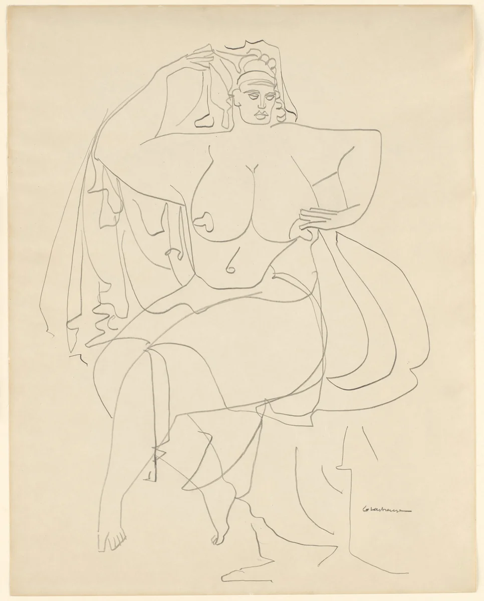 Seated Woman with Drapery by Gaston Lachaise, drawing, 1930