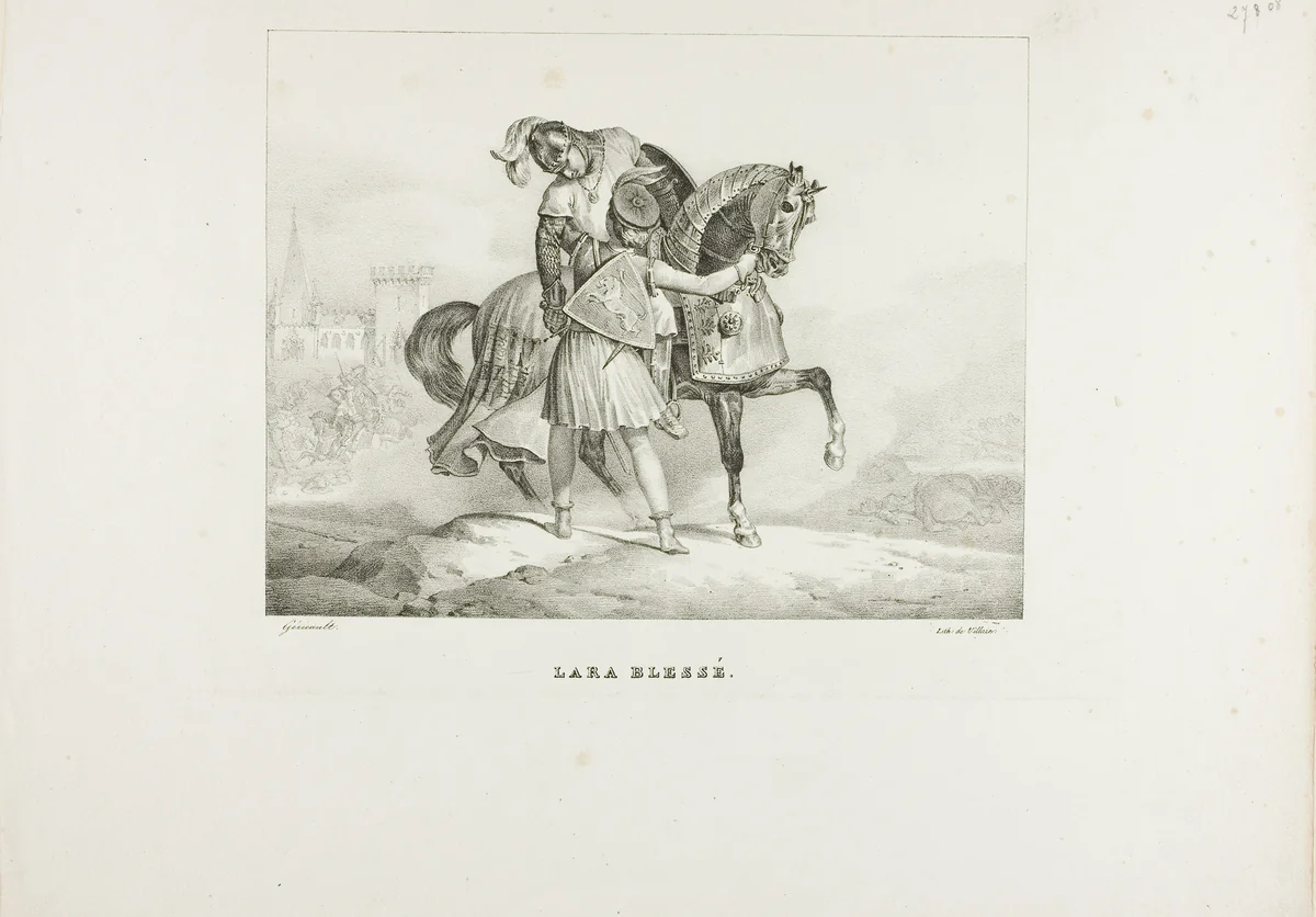 Lara Wounded by Jean Louis André Théodore Géricault, print, 1810-1830