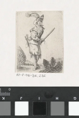 Edelman met stok in een landschap by anonymous, print, 1620-1664